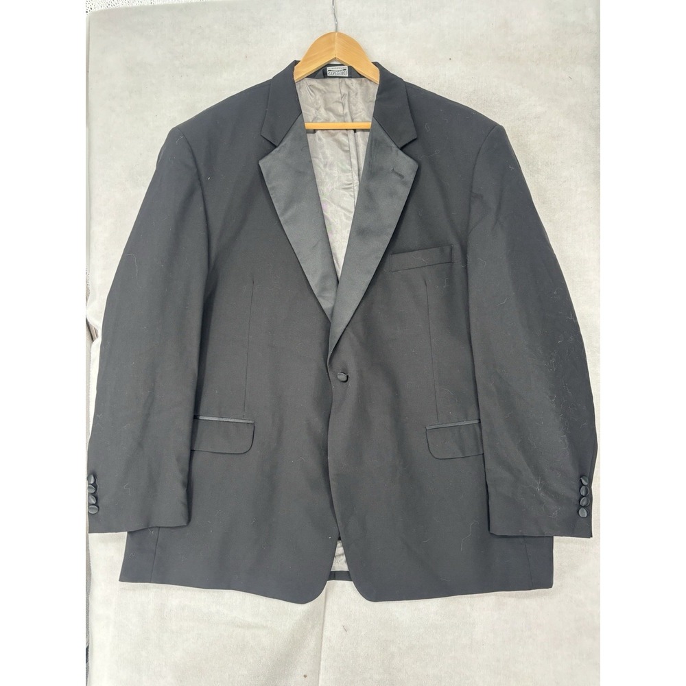 Stafford Mens 50R Tuxedo Jacket Blazer Black Solid Wool 1-Button Satin Lapel